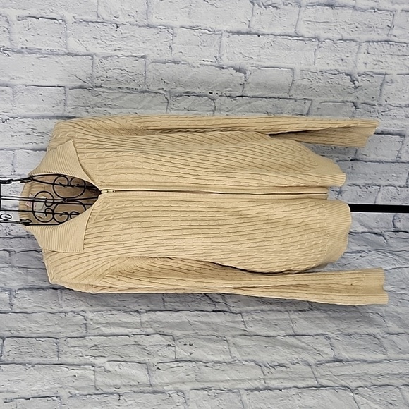 CRYSTAL KOBE Tan Cable Knit Sweater Cardigan Size Large - Picture 1 of 5